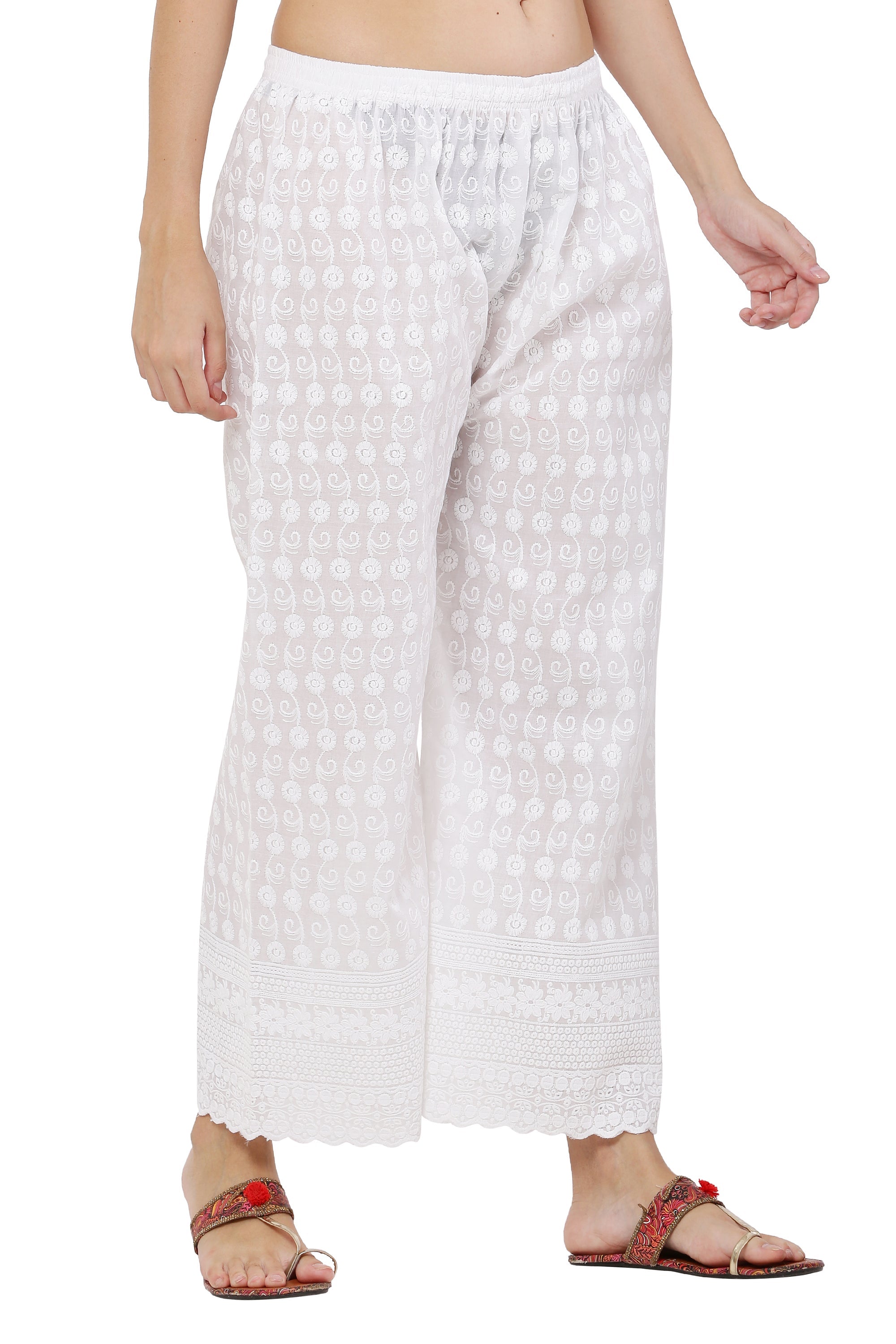 PAVONINE White Color Full Chikankari Cotton Fabric Sharara For Women
