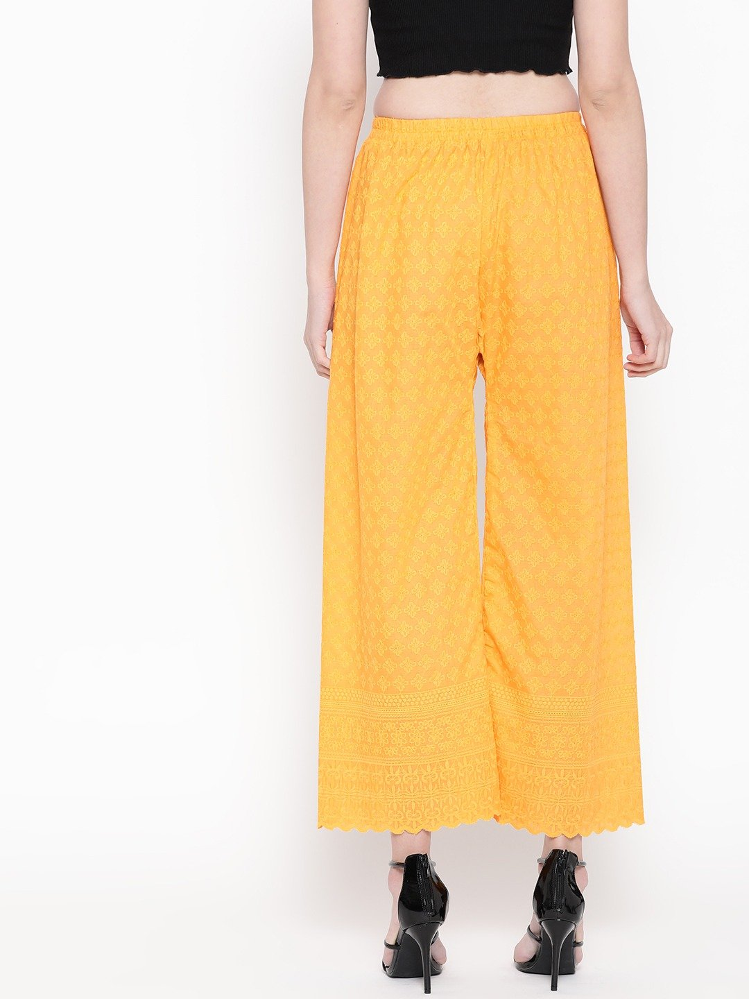 PAVONINE Yellow Color Full Chikankari Cotton Fabric Sharara For Women