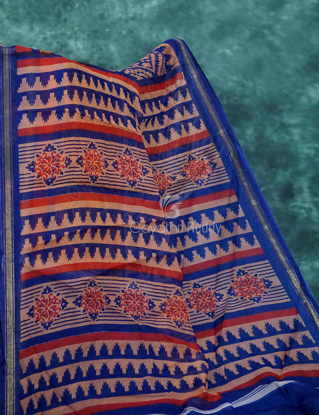 Light Orange And Ink Blue Colour Printed Semi Chanderi Saree By Gayathri Reddy Designer Studio