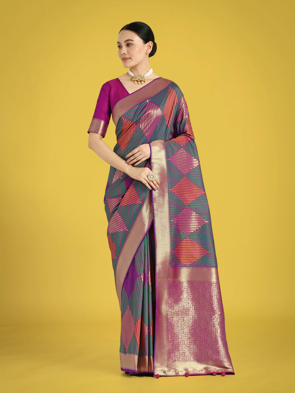 Monjolika Fashion Multi Colour Banarasi Silk Zari Weaving Classic Saree