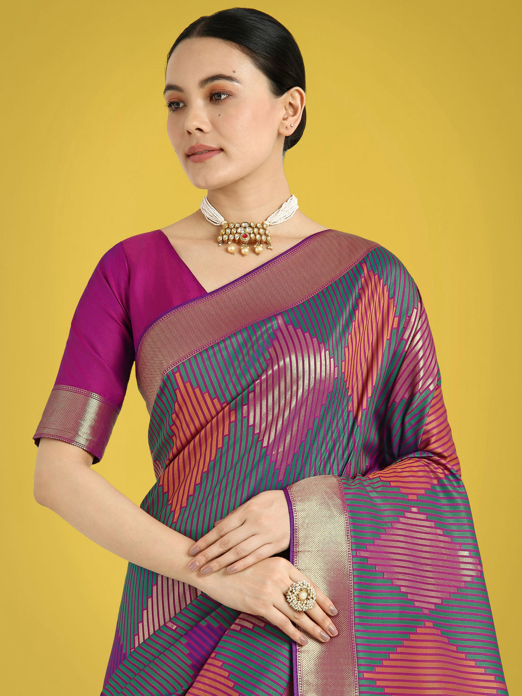 Monjolika Fashion Multi Colour Banarasi Silk Zari Weaving Classic Saree