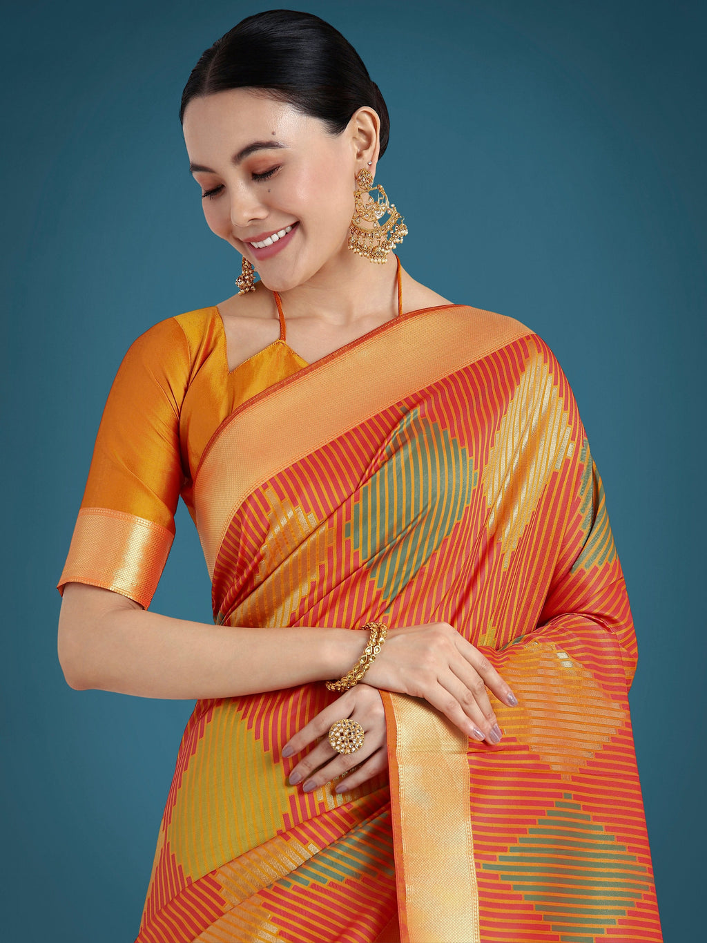 Monjolika Fashion Orange Colour Banarasi Silk Zari Weaving Classic Saree