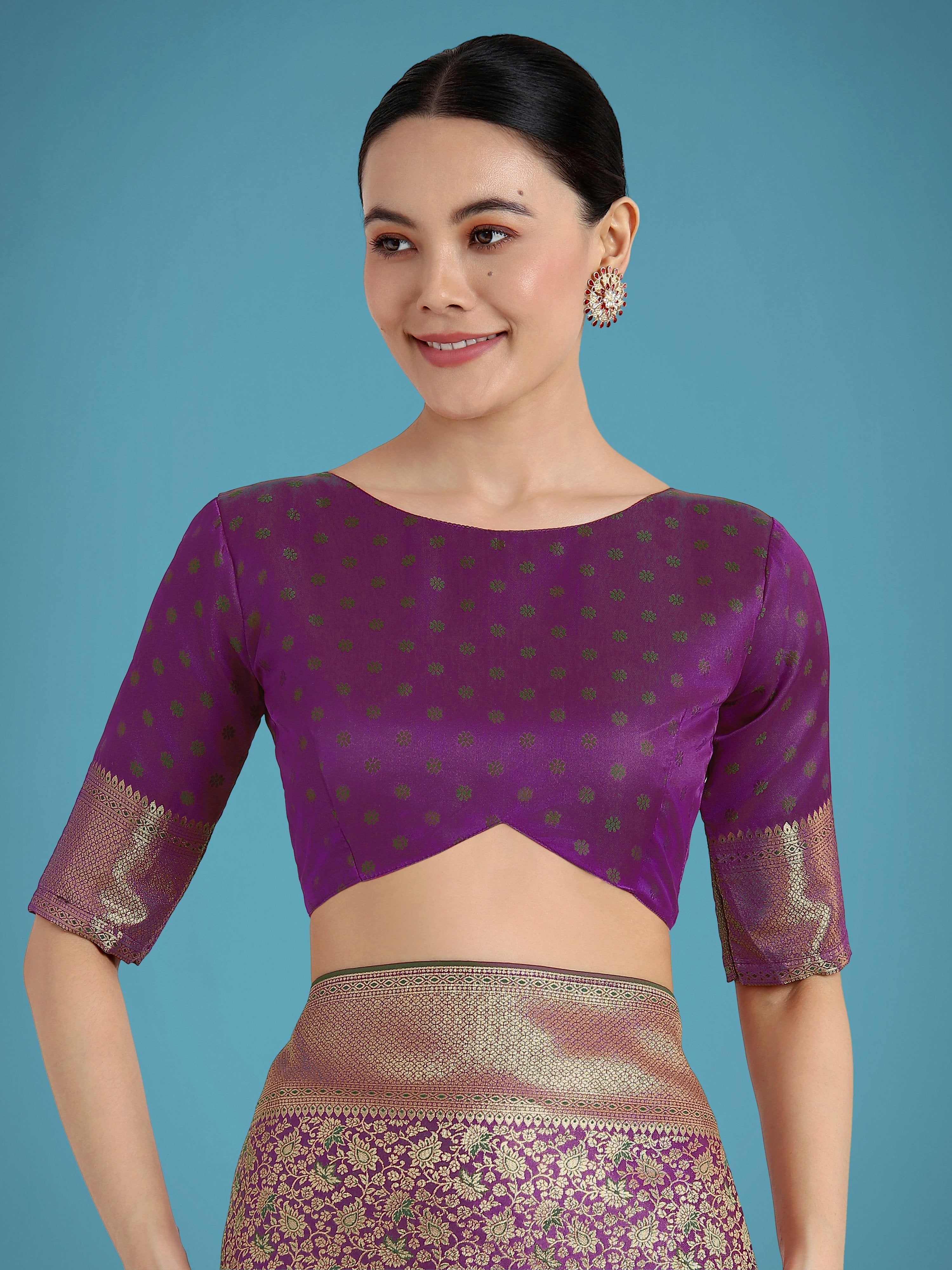 Monjolika Fashion Dark Purple Color Baanrasi Satin Silk Saree for Wedding Functions