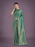 Monjolika Fashion Teal Color Baanrasi Satin Silk Saree for Wedding Functions