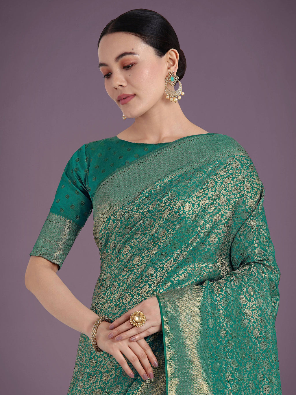 Monjolika Fashion Teal Color Baanrasi Satin Silk Saree for Wedding Functions