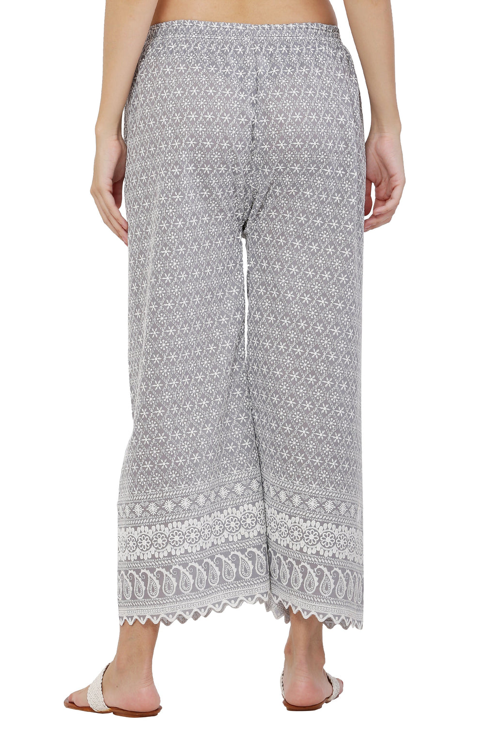 PAVONINE Grey Color Full Thread Chikankari Cotton Fabric Palazzo For Women