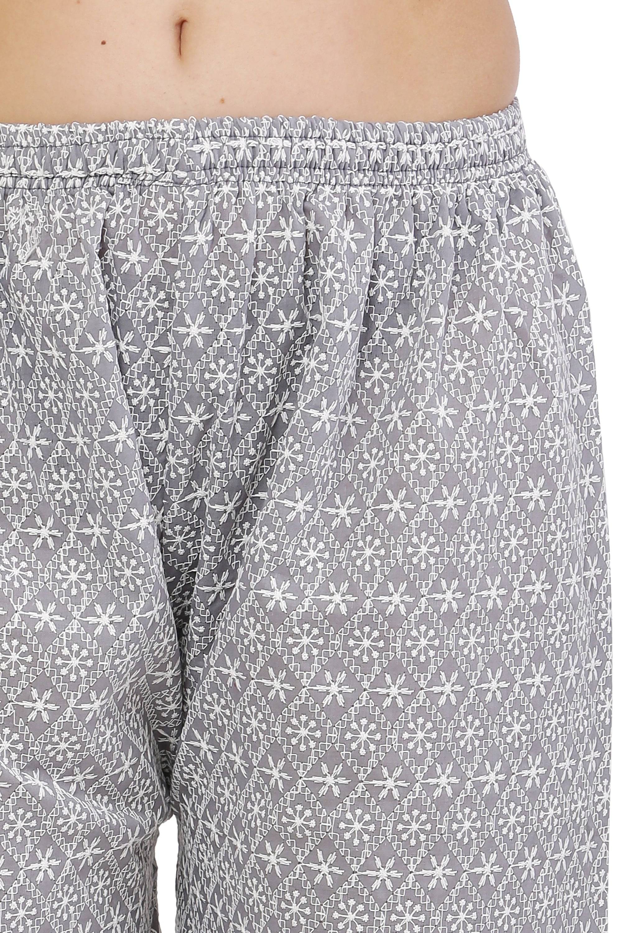 PAVONINE Grey Color Full Thread Chikankari Cotton Fabric Sharara For Women