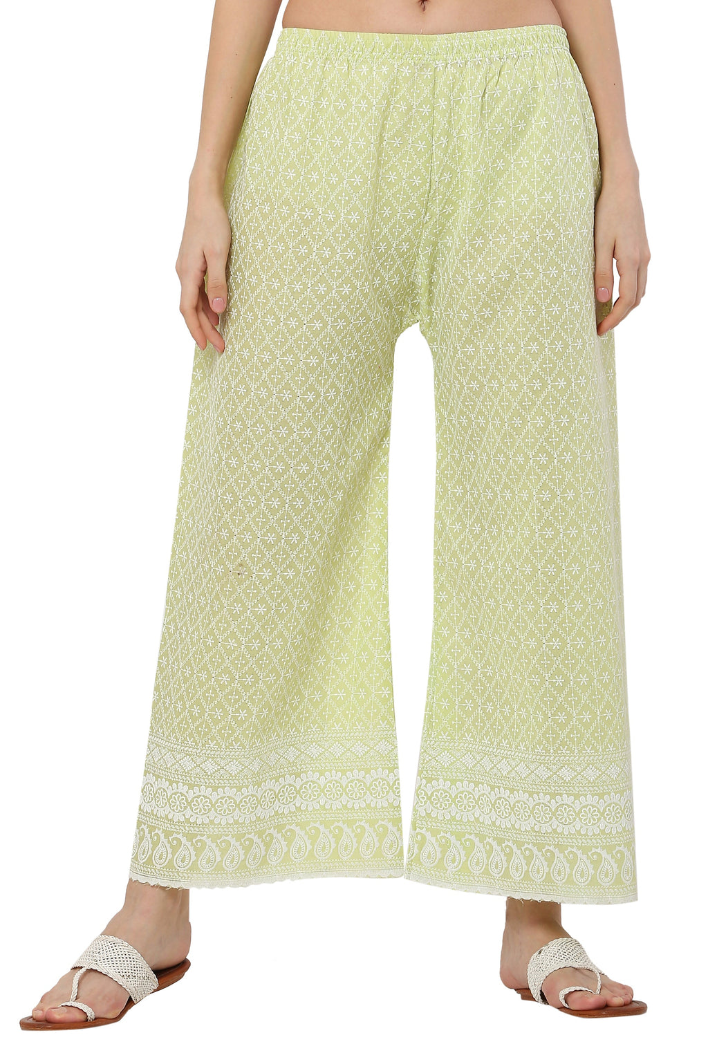 PAVONINE Lemon Color Full Thread Chikankari Cotton Fabric Sharara For Women