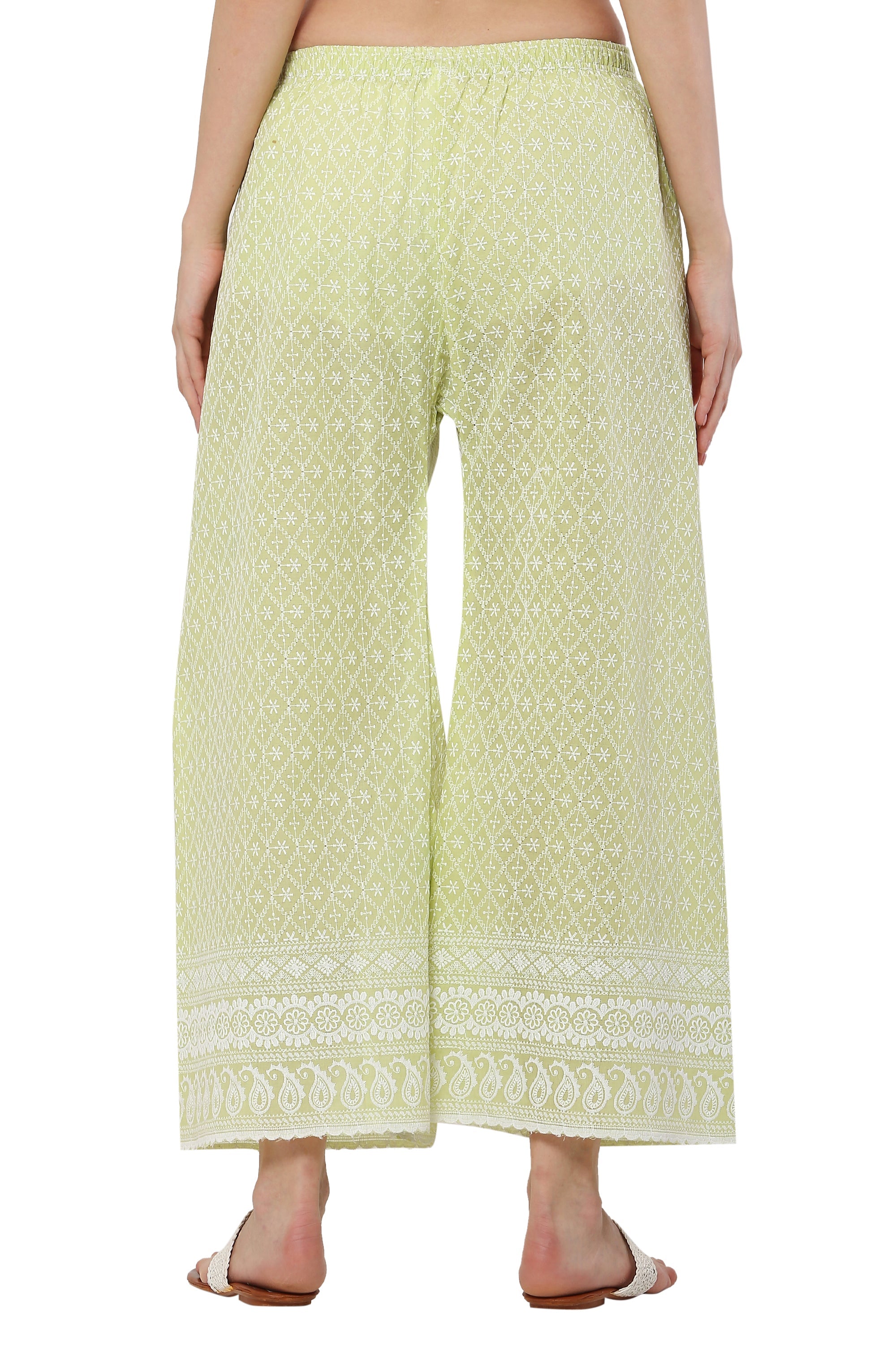 PAVONINE Lemon Color Full Thread Chikankari Cotton Fabric Palazzo For Women