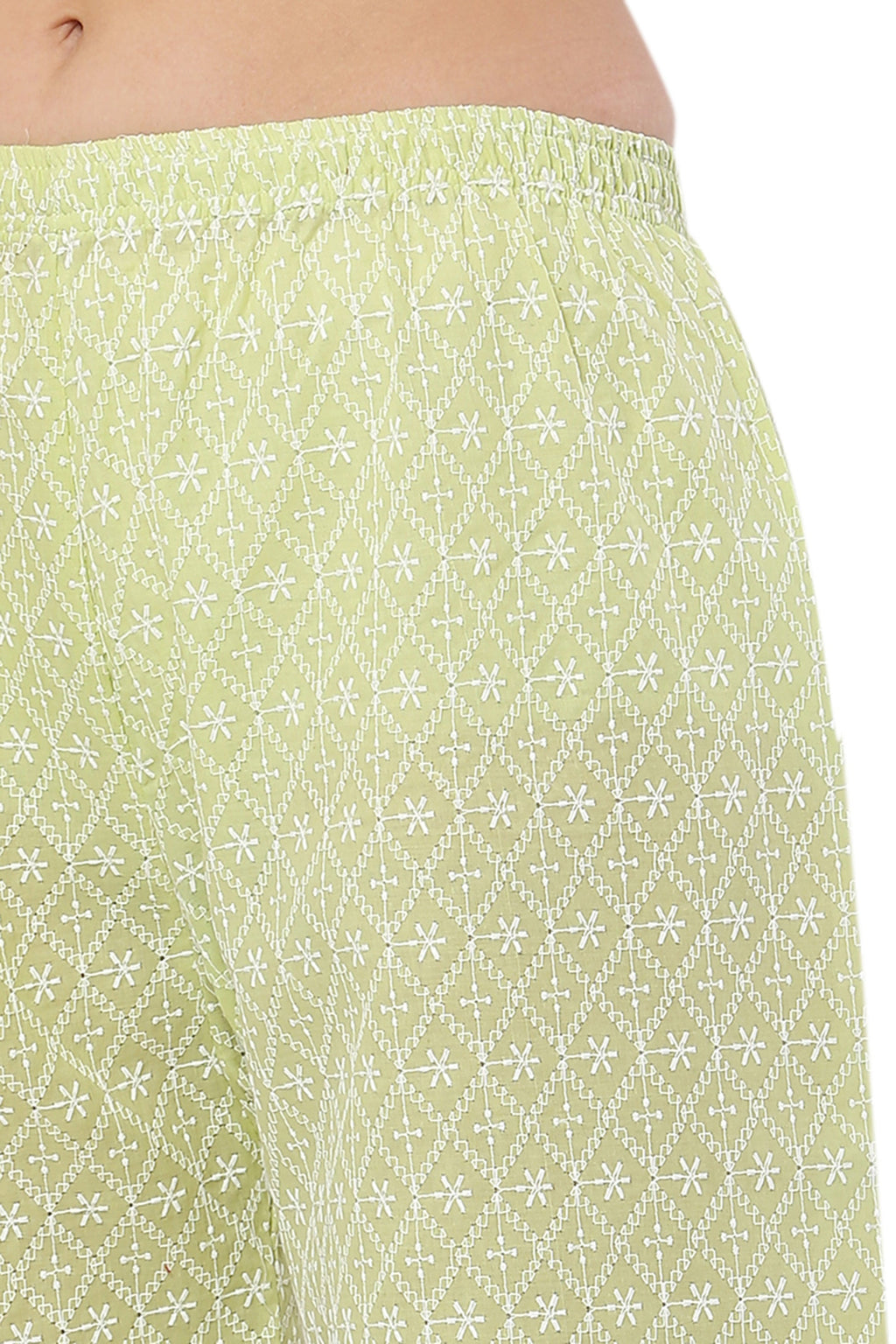 PAVONINE Lemon Color Full Thread Chikankari Cotton Fabric Palazzo For Women