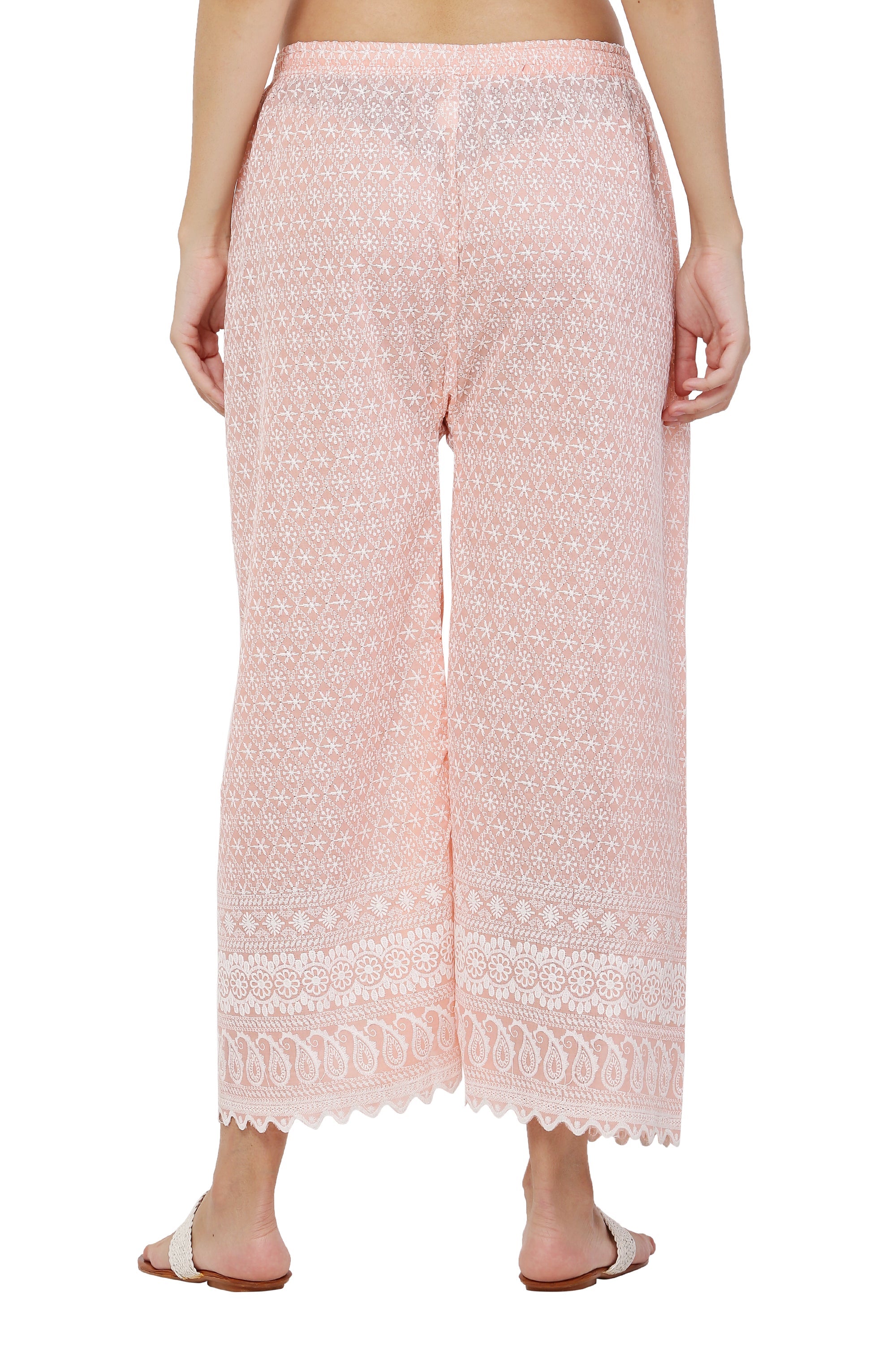 PAVONINE Peach Color Full Thread Chikankari Cotton Fabric Sharara For Women