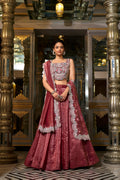 Lorenvalley Rust Gold Crush Fabric Plain Lehenga with Sequins and Thread Embroidery with Jarkan Diamond Work Choli and Dupatta