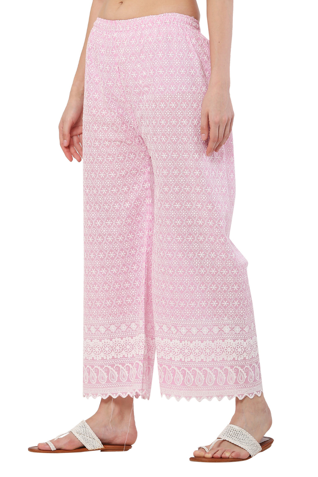 PAVONINE Pink Color Full Thread Chikankari Cotton Fabric Sharara For Women