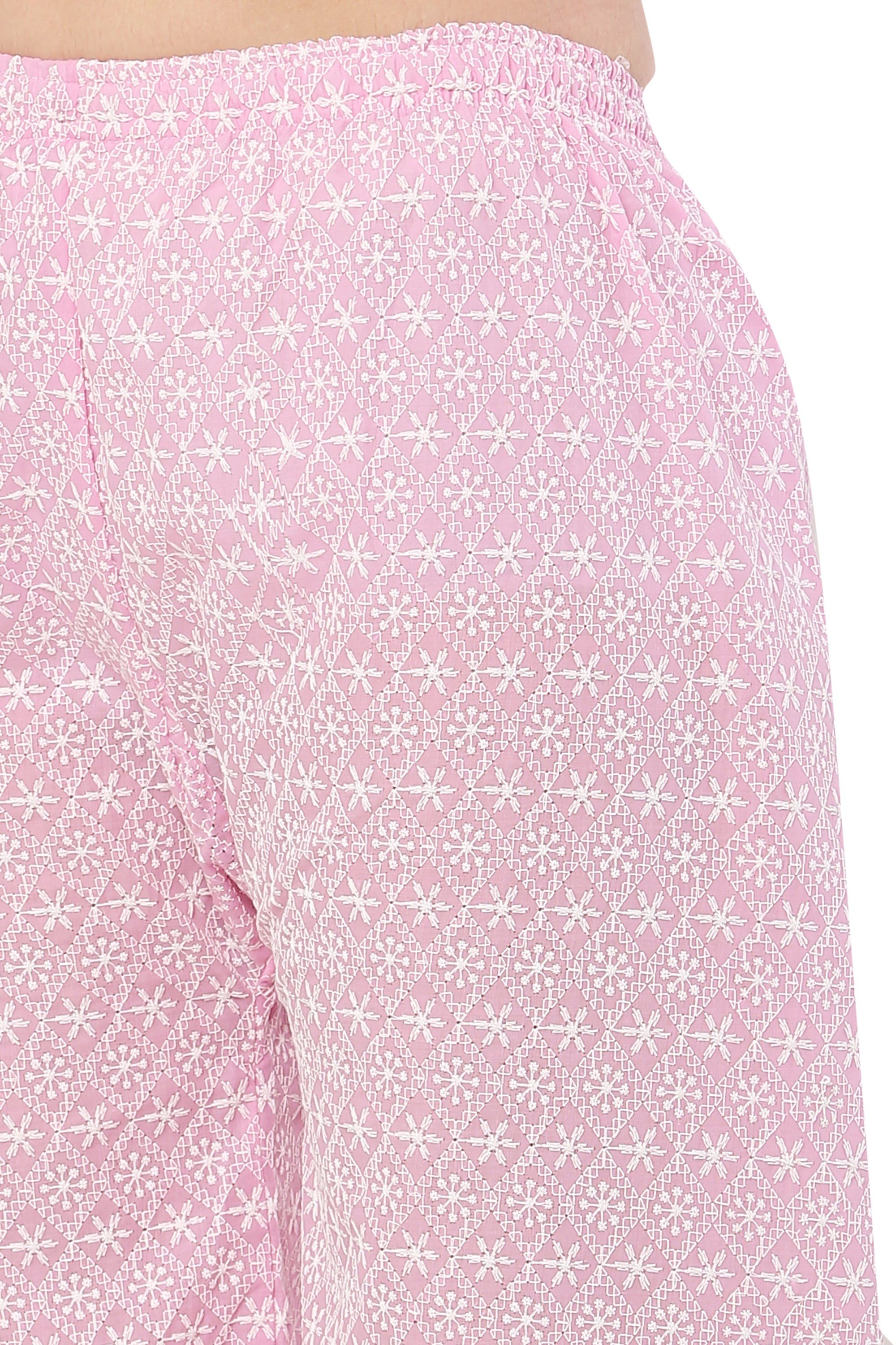 PAVONINE Pink Color Full Thread Chikankari Cotton Fabric Sharara For Women