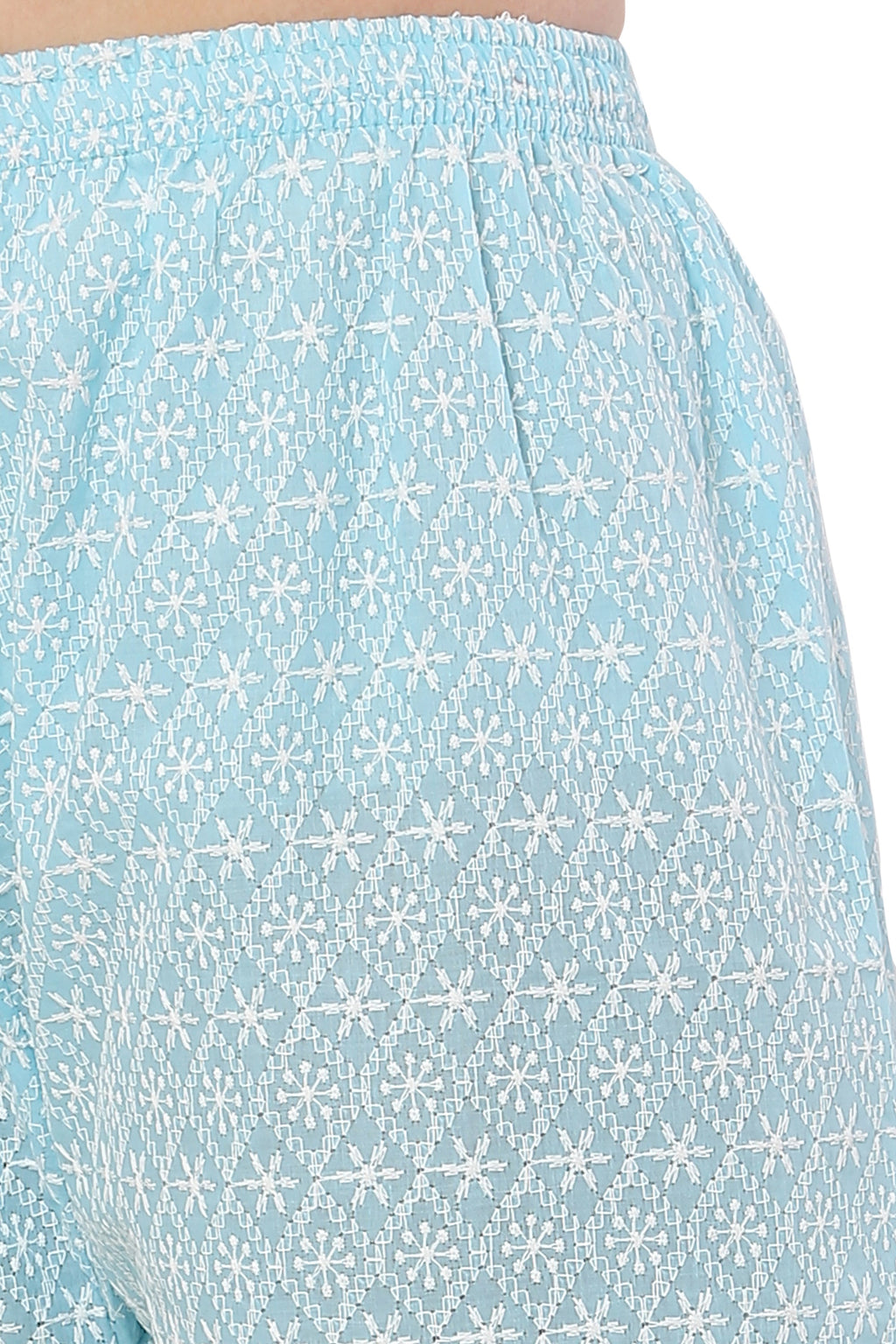 PAVONINE Rama Green Color Full Thread Chikankari Cotton Fabric Palazzo For Women
