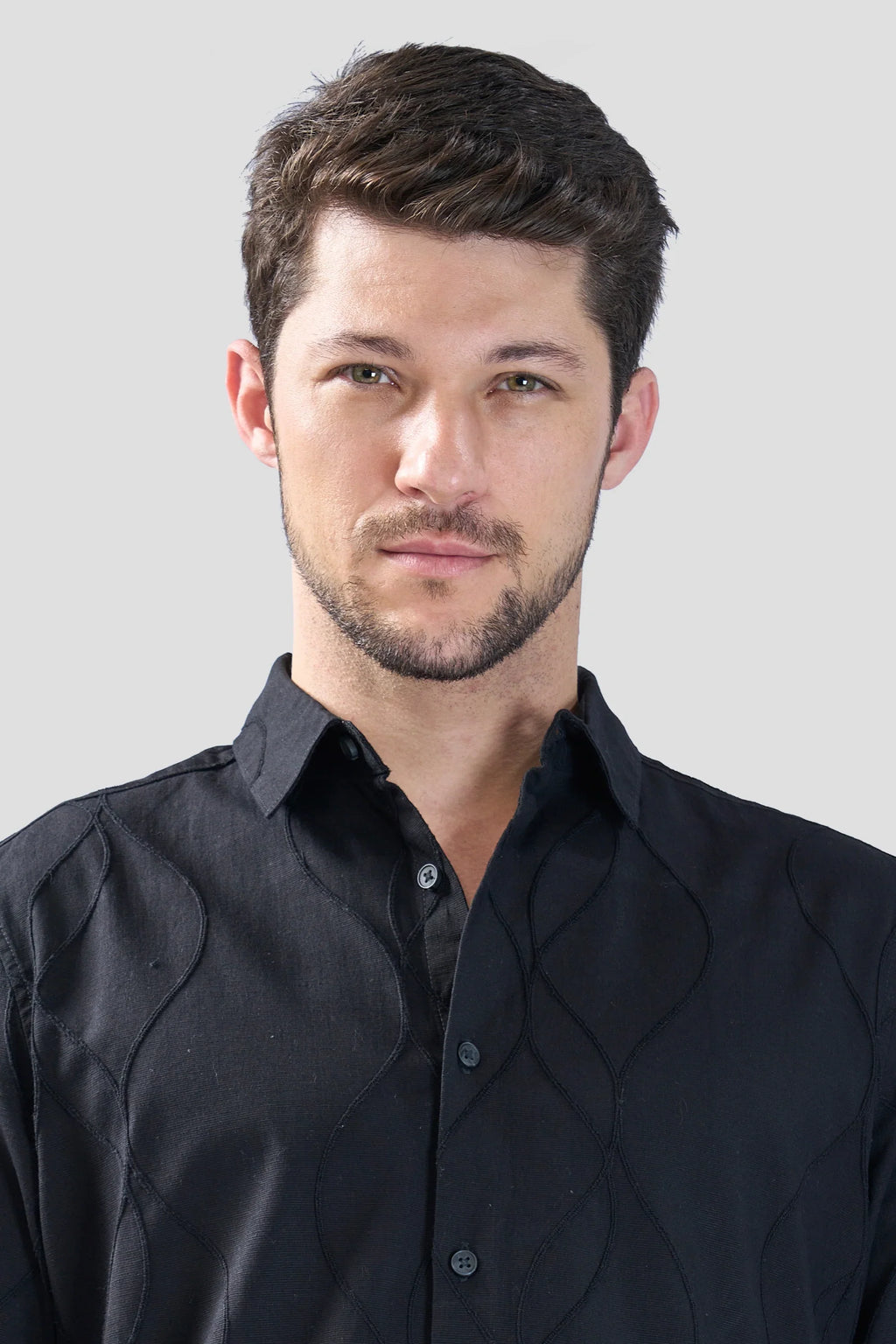 Xkind Black Embroidery Full Sleeve Slim Fit Shirt