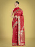 Monjolika Fashion Red Colour Banarasi Silk Zari Weaving Classic Saree