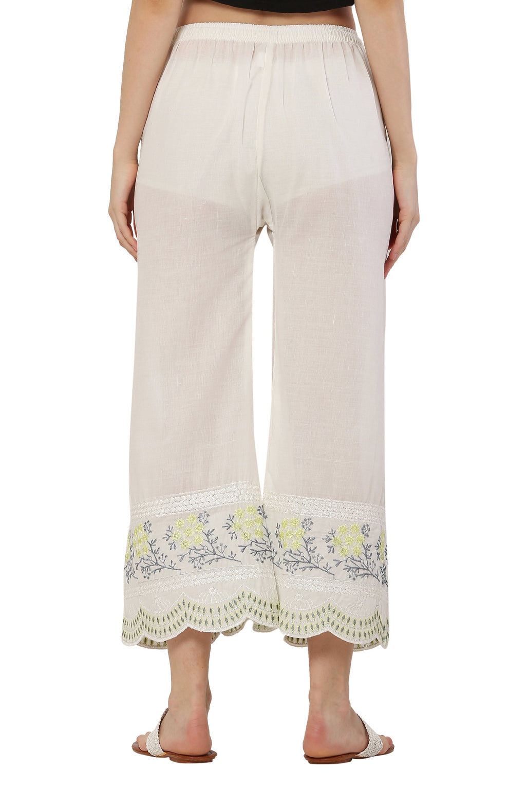 PAVONINE Lemon Color Hem Half Chikankari Cotton Fabric Sharara For Women