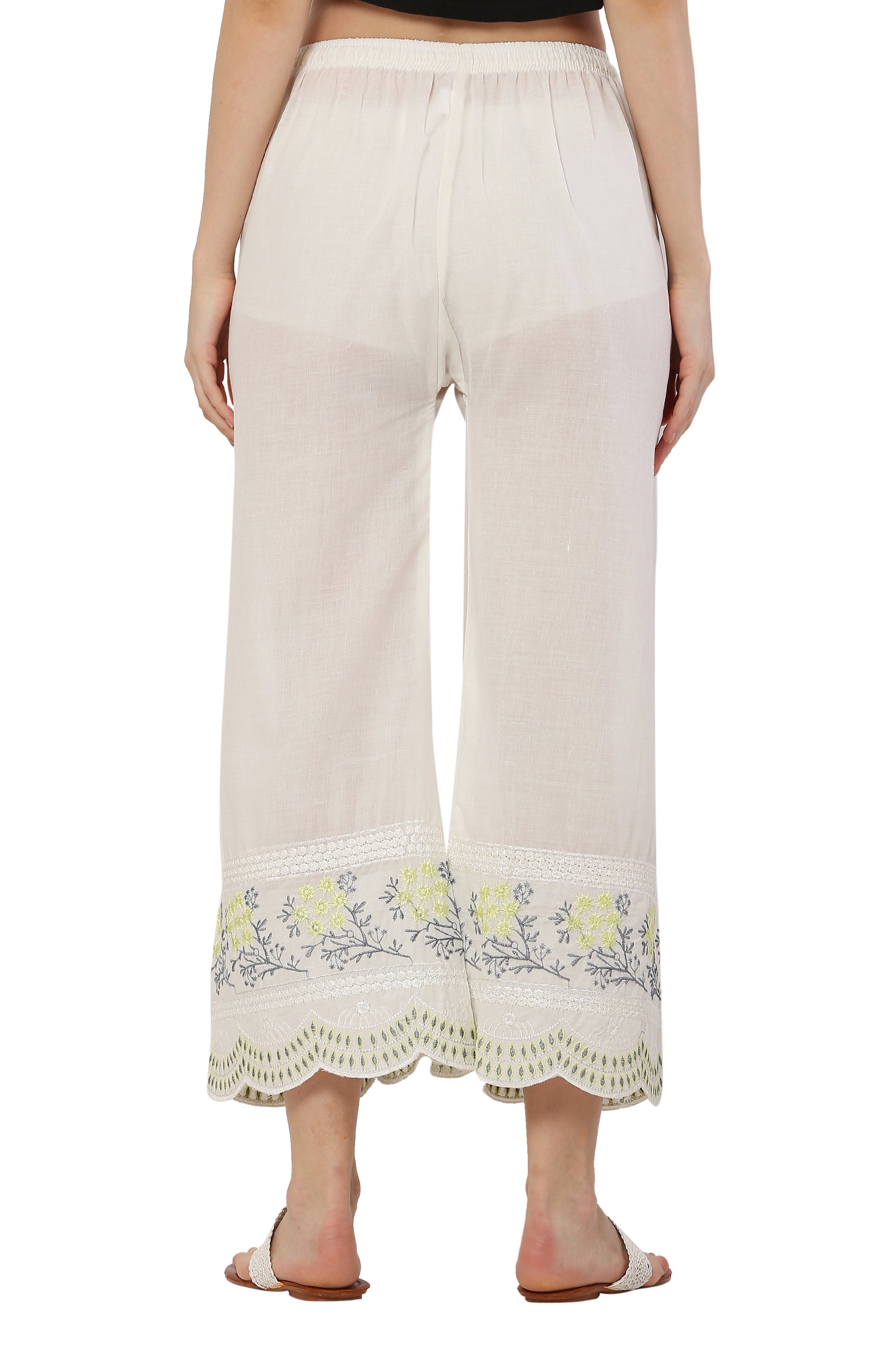 PAVONINE Lemon Color Hem Half Chikankari Cotton Fabric Sharara For Women