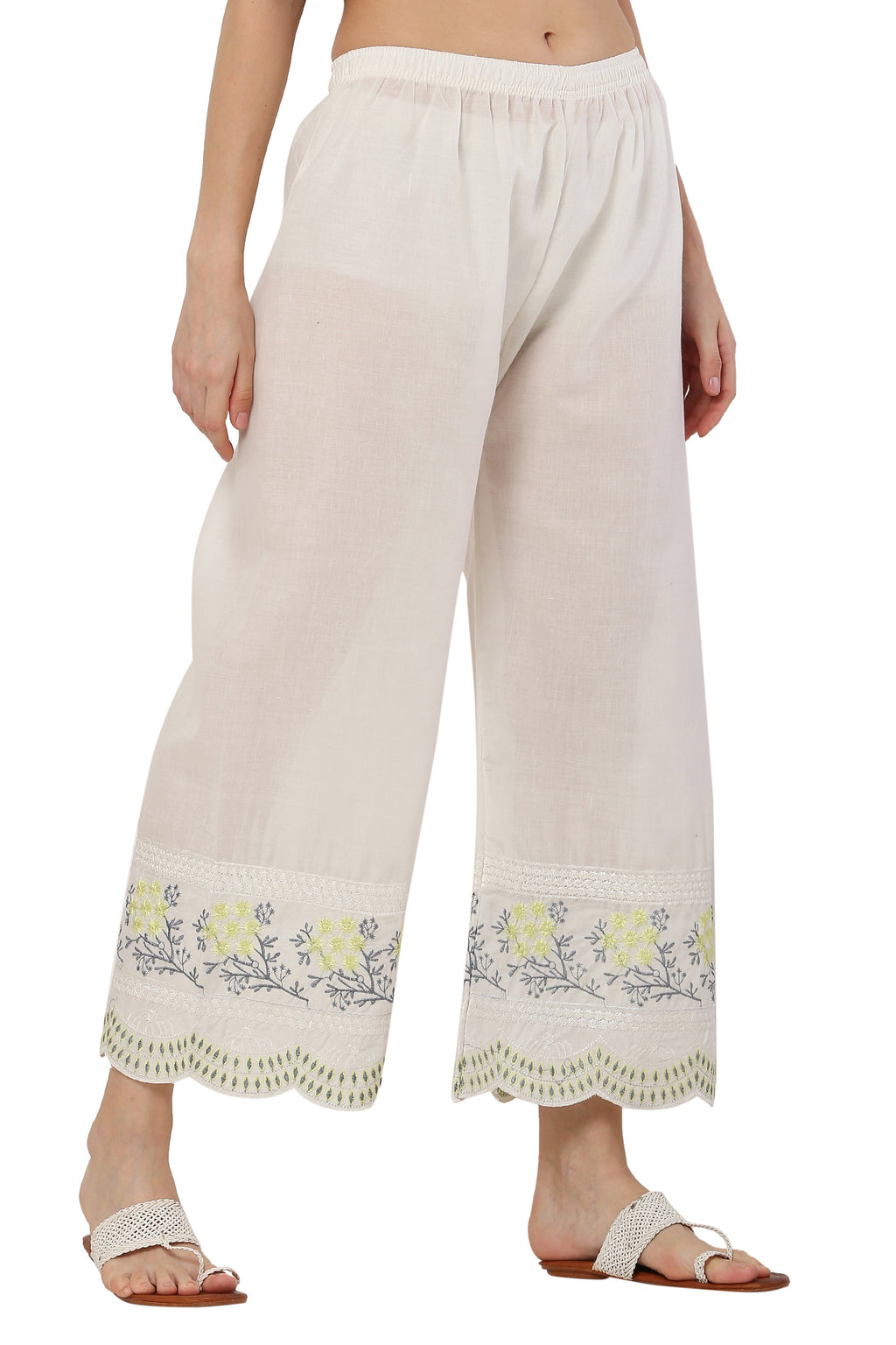 PAVONINE Lemon Color Hem Half Chikankari Cotton Fabric Sharara For Women