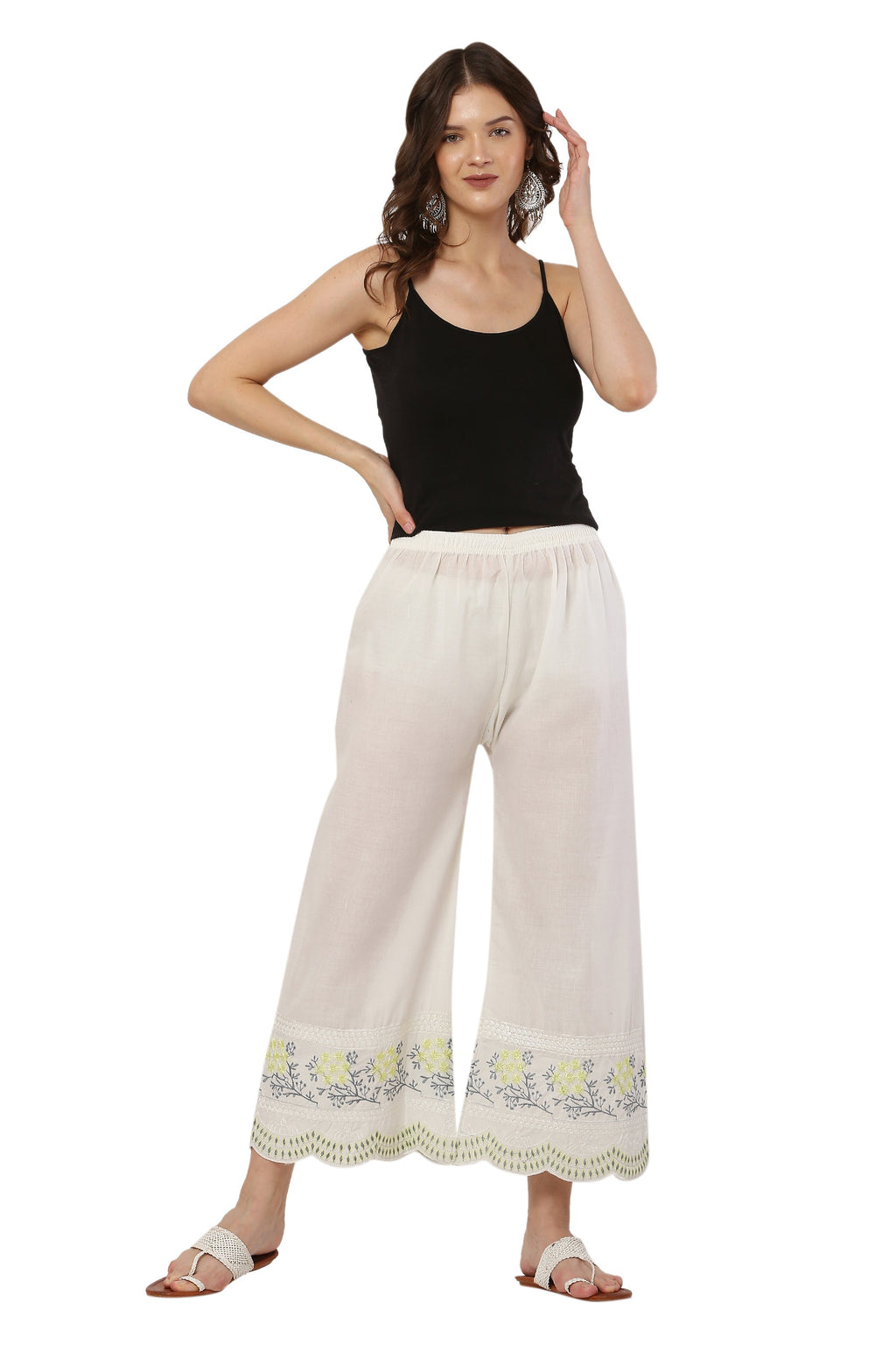 PAVONINE Lemon Color Hem Half Chikankari Cotton Fabric Sharara For Women