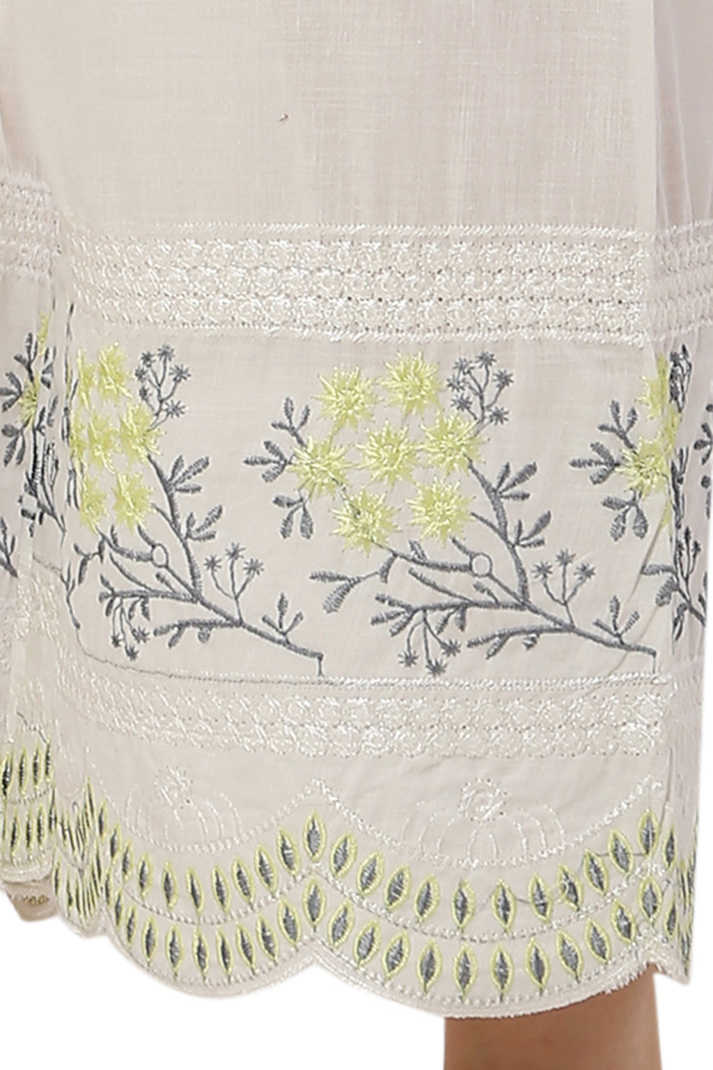 PAVONINE Lemon Color Hem Half Chikankari Cotton Fabric Sharara For Women