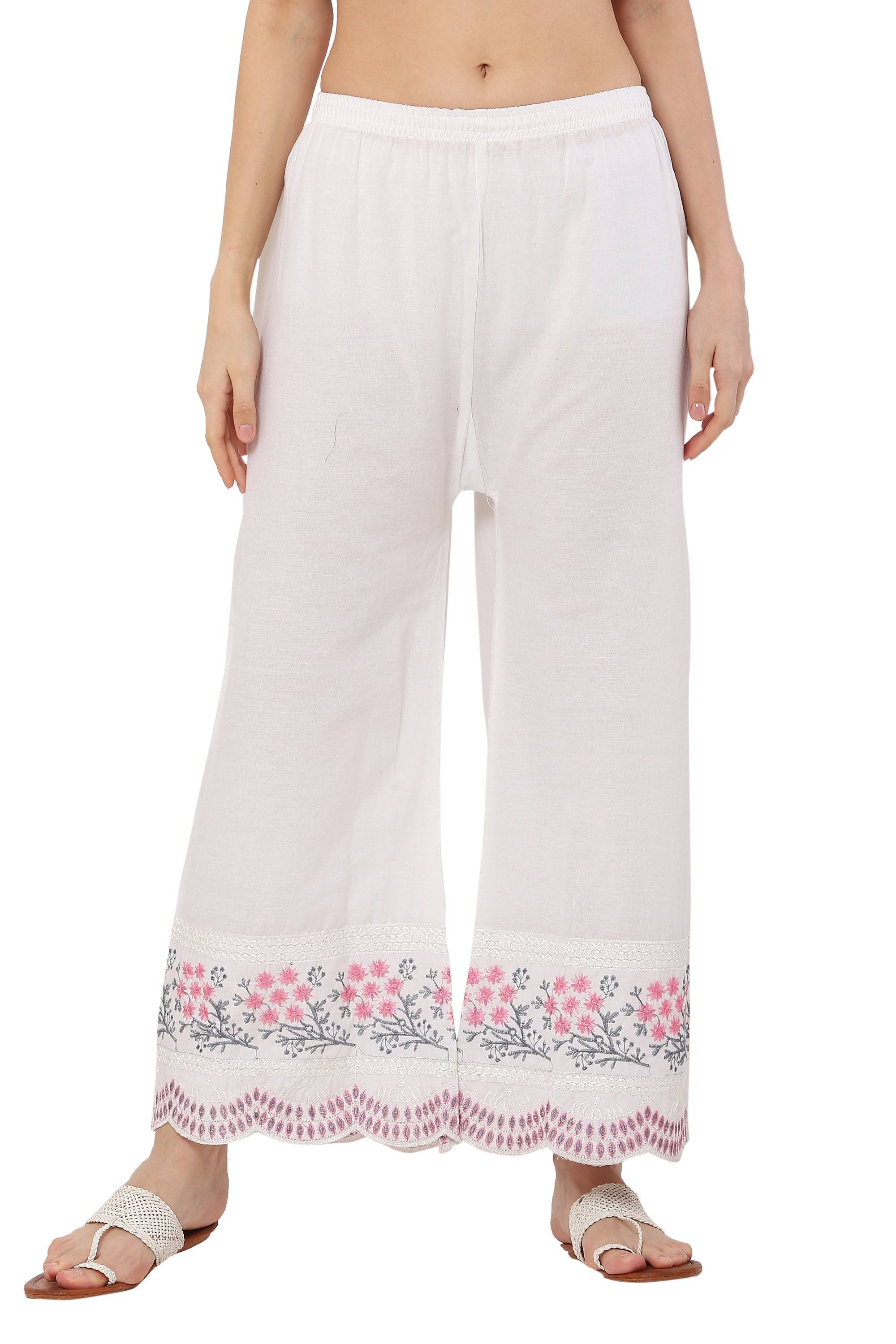 PAVONINE Rani Color Hem Half Chikankari Cotton Fabric Sharara For Women