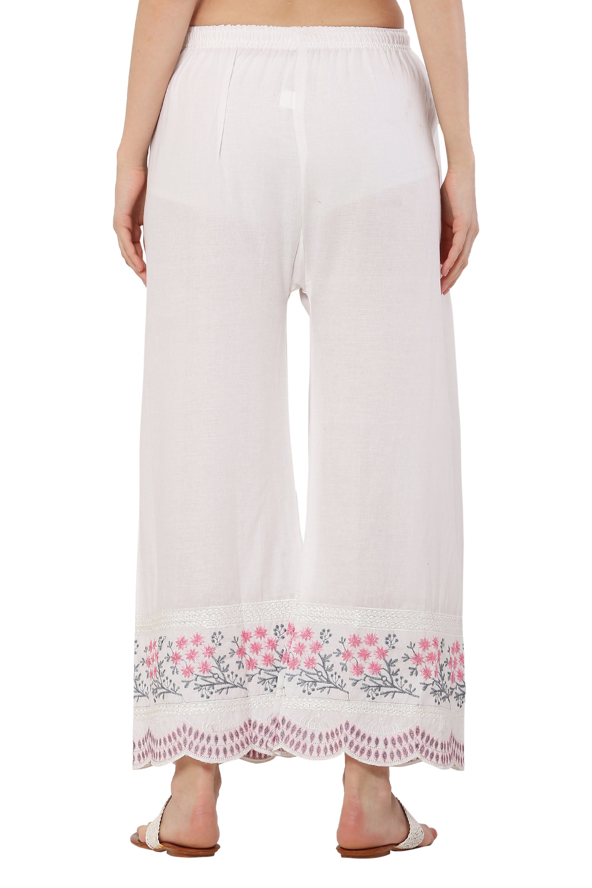 PAVONINE Rani Color Hem Half Chikankari Cotton Fabric Sharara For Women