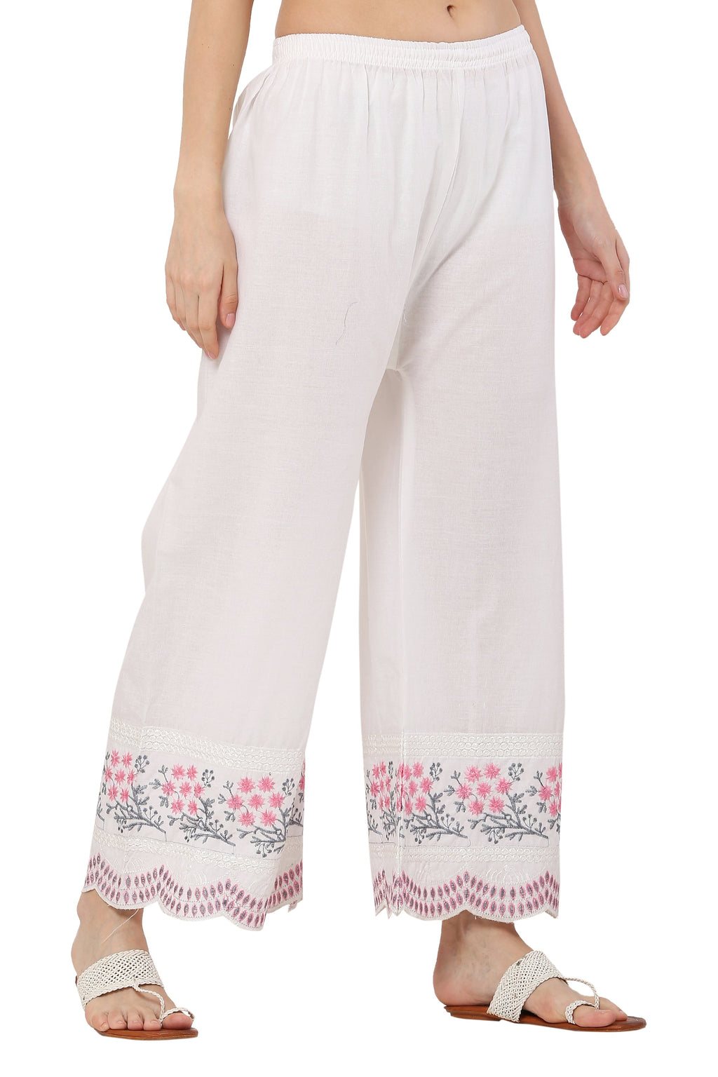PAVONINE Rani Color Hem Half Chikankari Cotton Fabric Sharara For Women