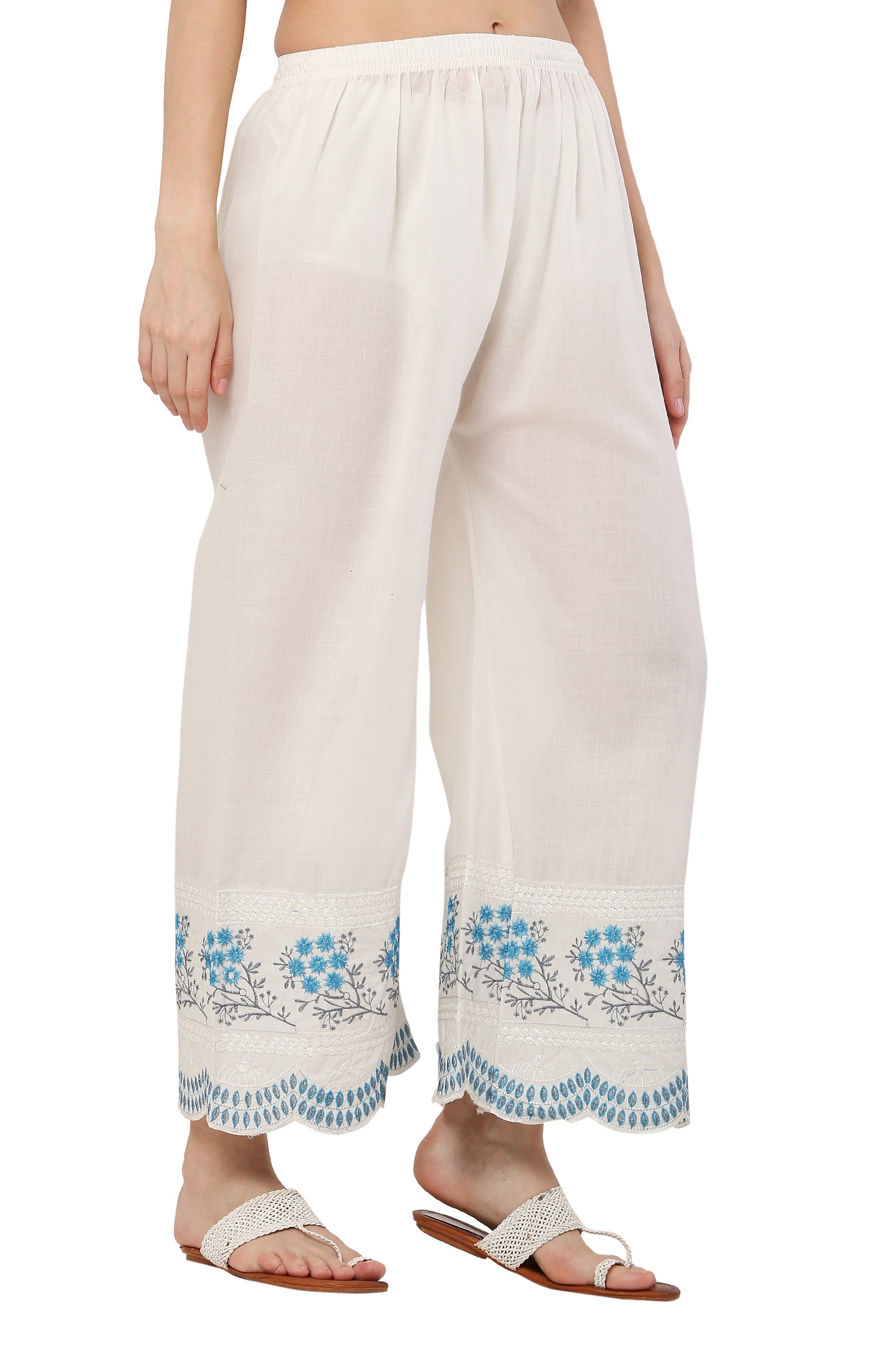 PAVONINE Rama Green Color Hem Half Chikankari Cotton Fabric Sharara For Women