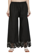 PAVONINE Black Color Chikankari Lace Scalloped Hem Cotton Fabric Sharara For Women