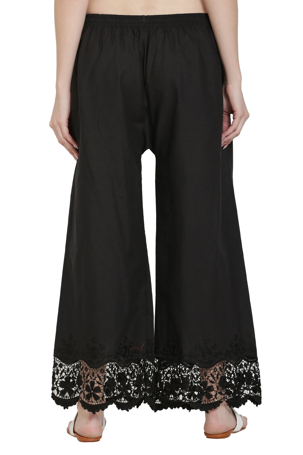 PAVONINE Black Color Chikankari Lace Scalloped Hem Cotton Fabric Sharara For Women