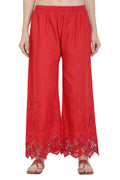 PAVONINE Red Color Chikankari Lace Scalloped Hem Cotton Fabric Sharara For Women