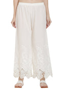 PAVONINE White Color Chikankari Lace Scalloped Hem Cotton Fabric Sharara For Women