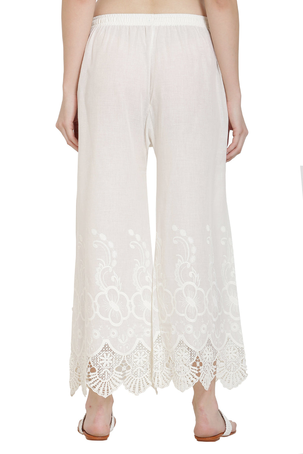 PAVONINE White Color Chikankari Lace Scalloped Hem Cotton Fabric Sharara For Women