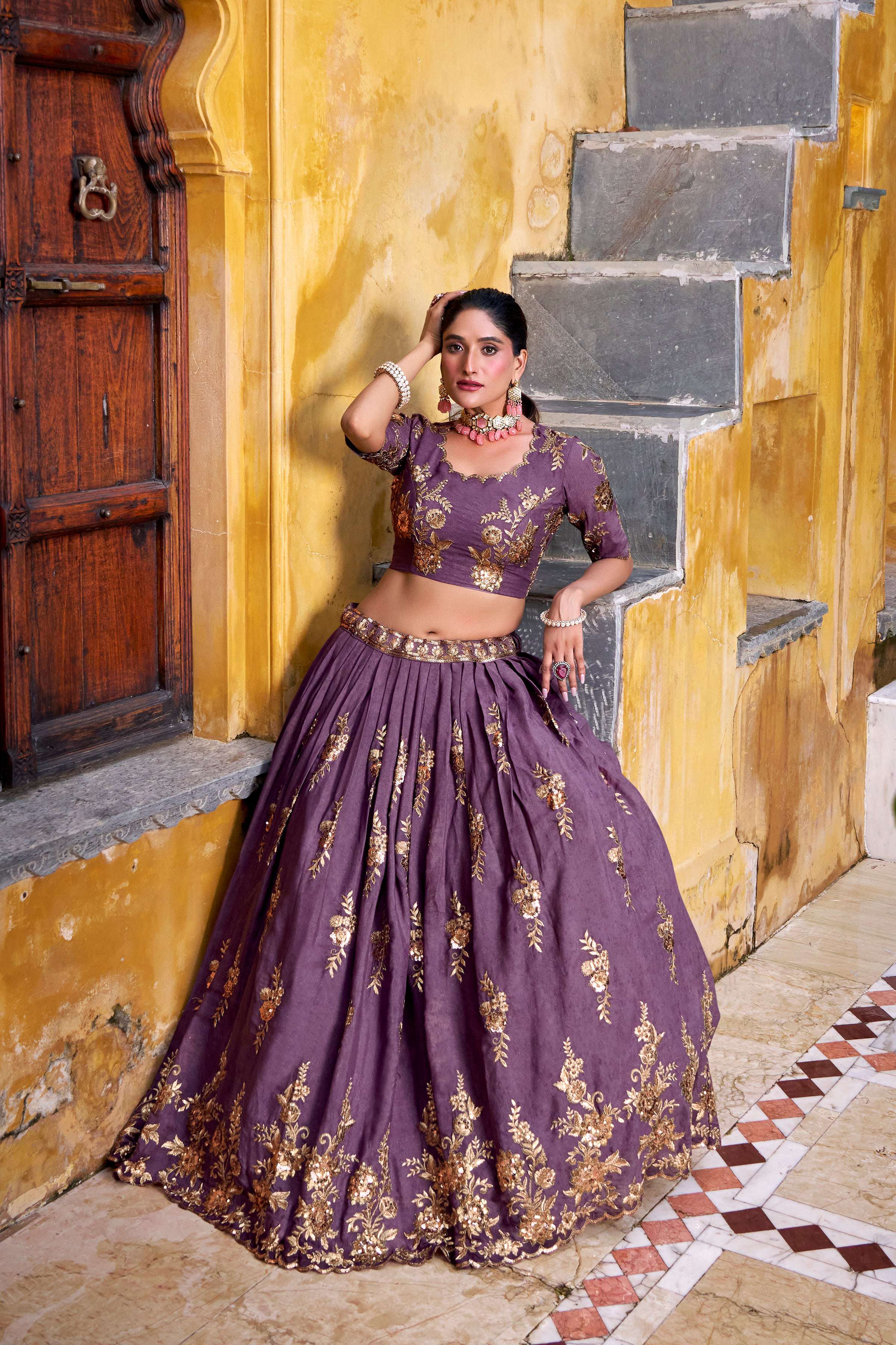 Lorenvalley Fashion Lavender Crush Sequins and Thread Embroidery Work Lehenga Choli with Dupatta