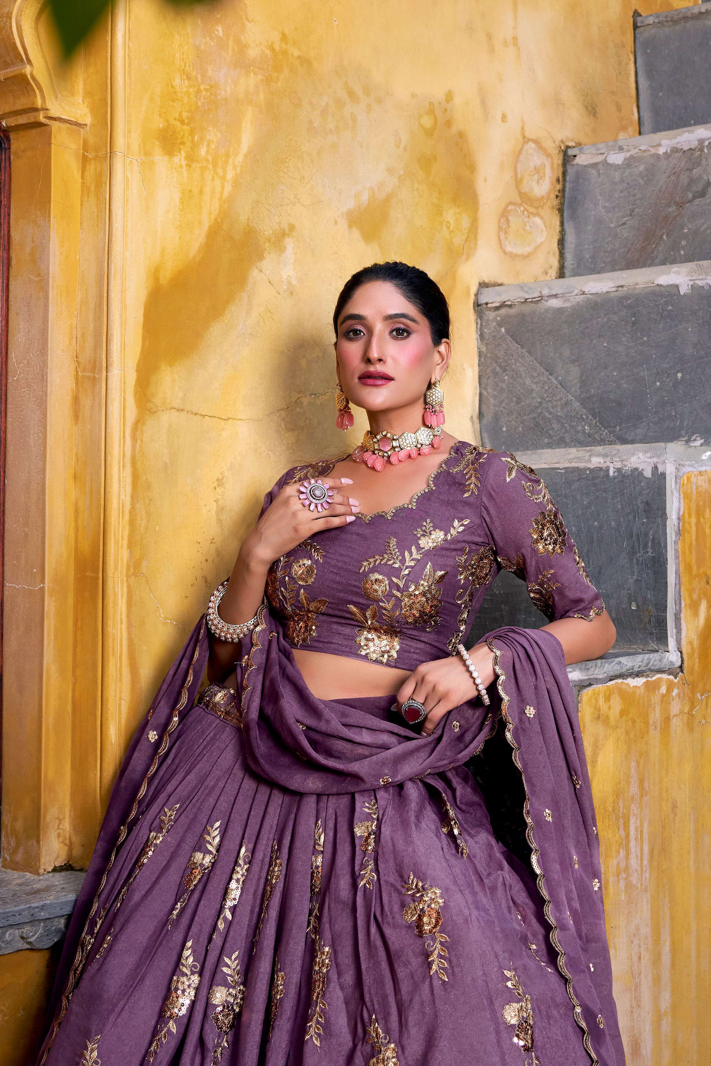 Lorenvalley Fashion Lavender Crush Sequins and Thread Embroidery Work Lehenga Choli with Dupatta