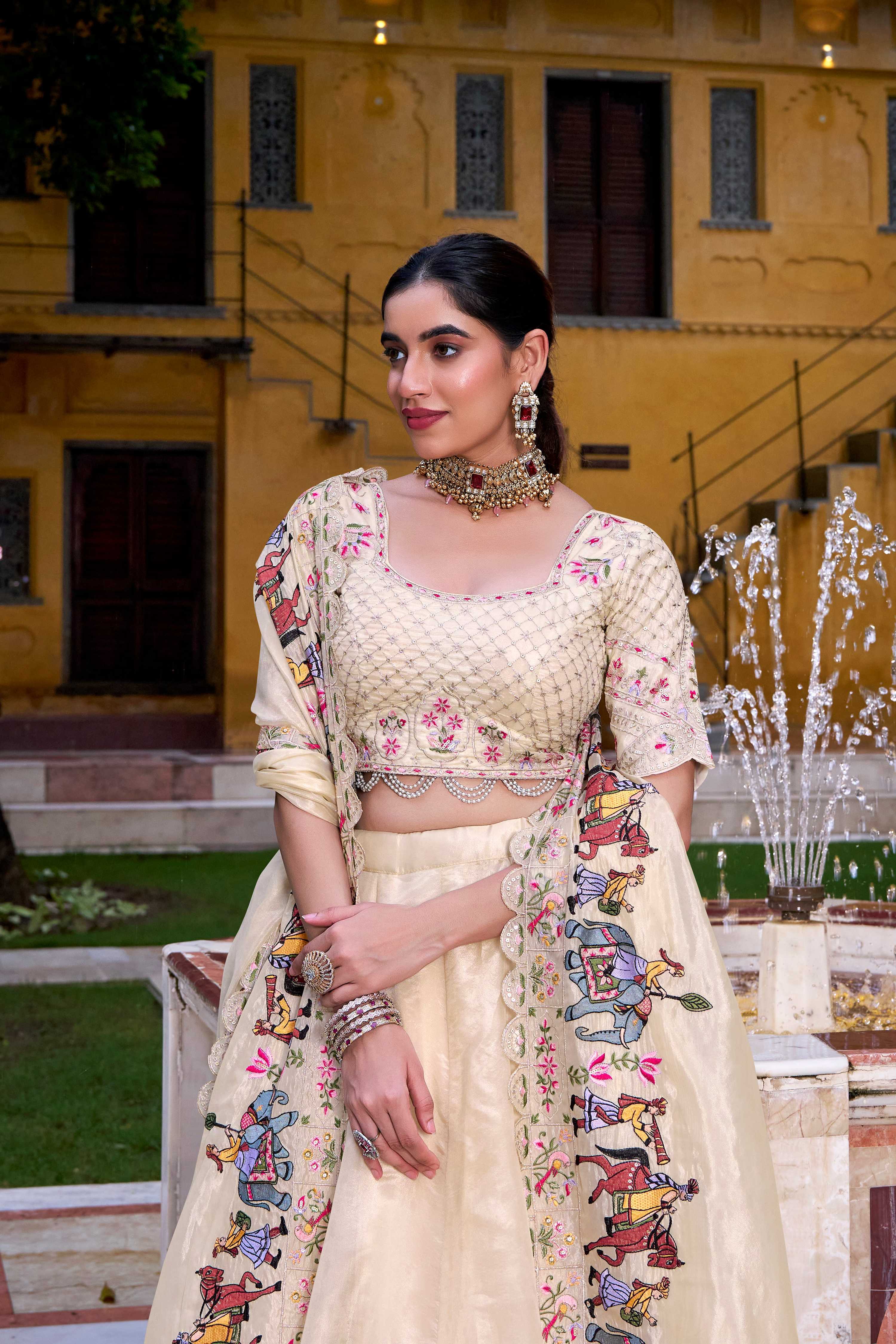 Lorenvalley Fashion Off White Raspberry Plain with Canvas and Can Can Lehenga Choli with Dupatta