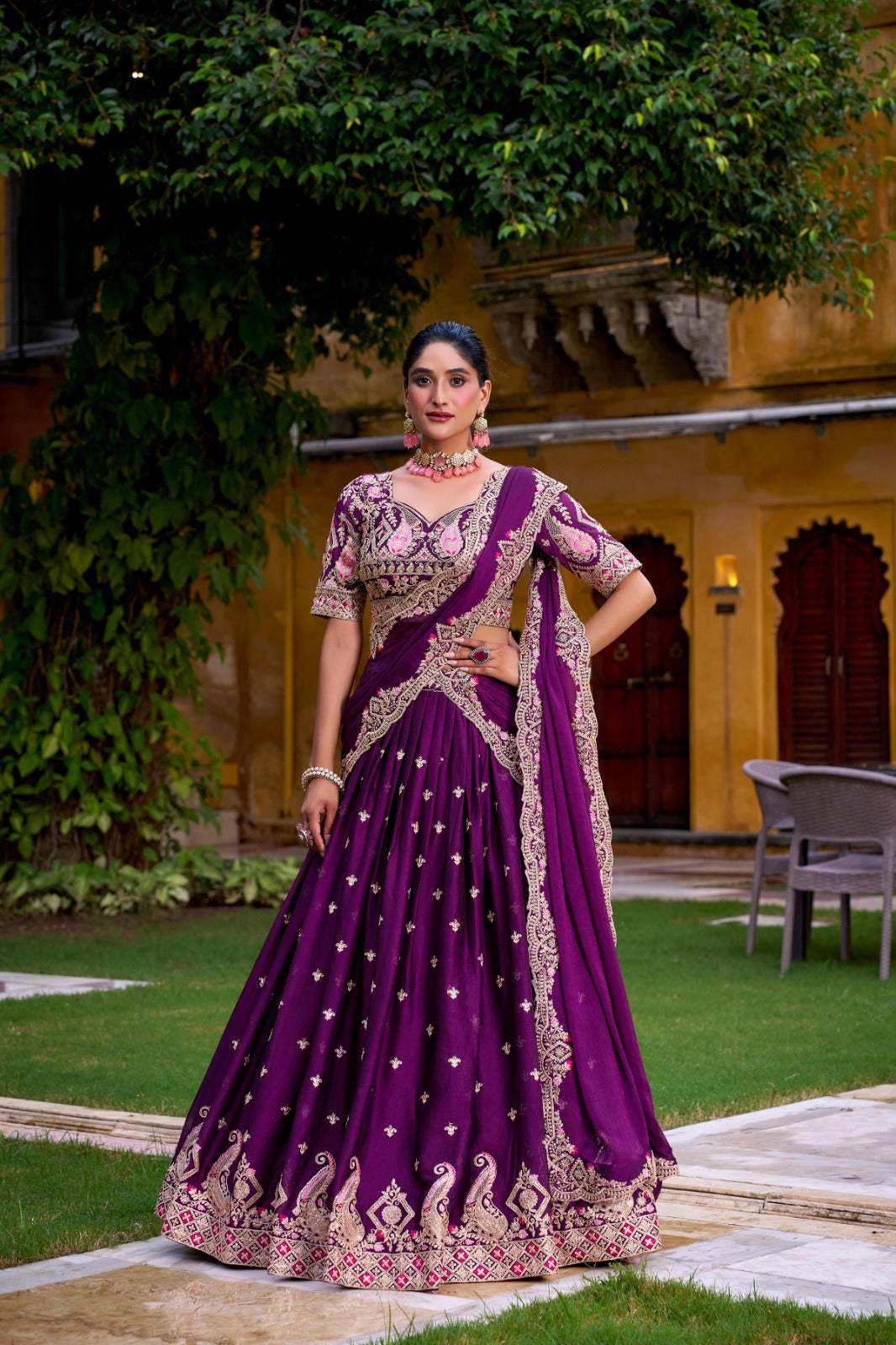 Lorenvalley Fashion Purple Rangoli Crush Sequins and Thread Embroidery Work Lehenga Choli with Dupatta