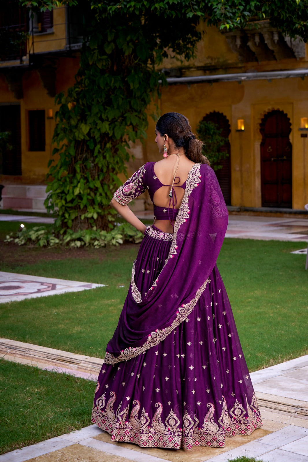 Lorenvalley Fashion Purple Rangoli Crush Sequins and Thread Embroidery Work Lehenga Choli with Dupatta