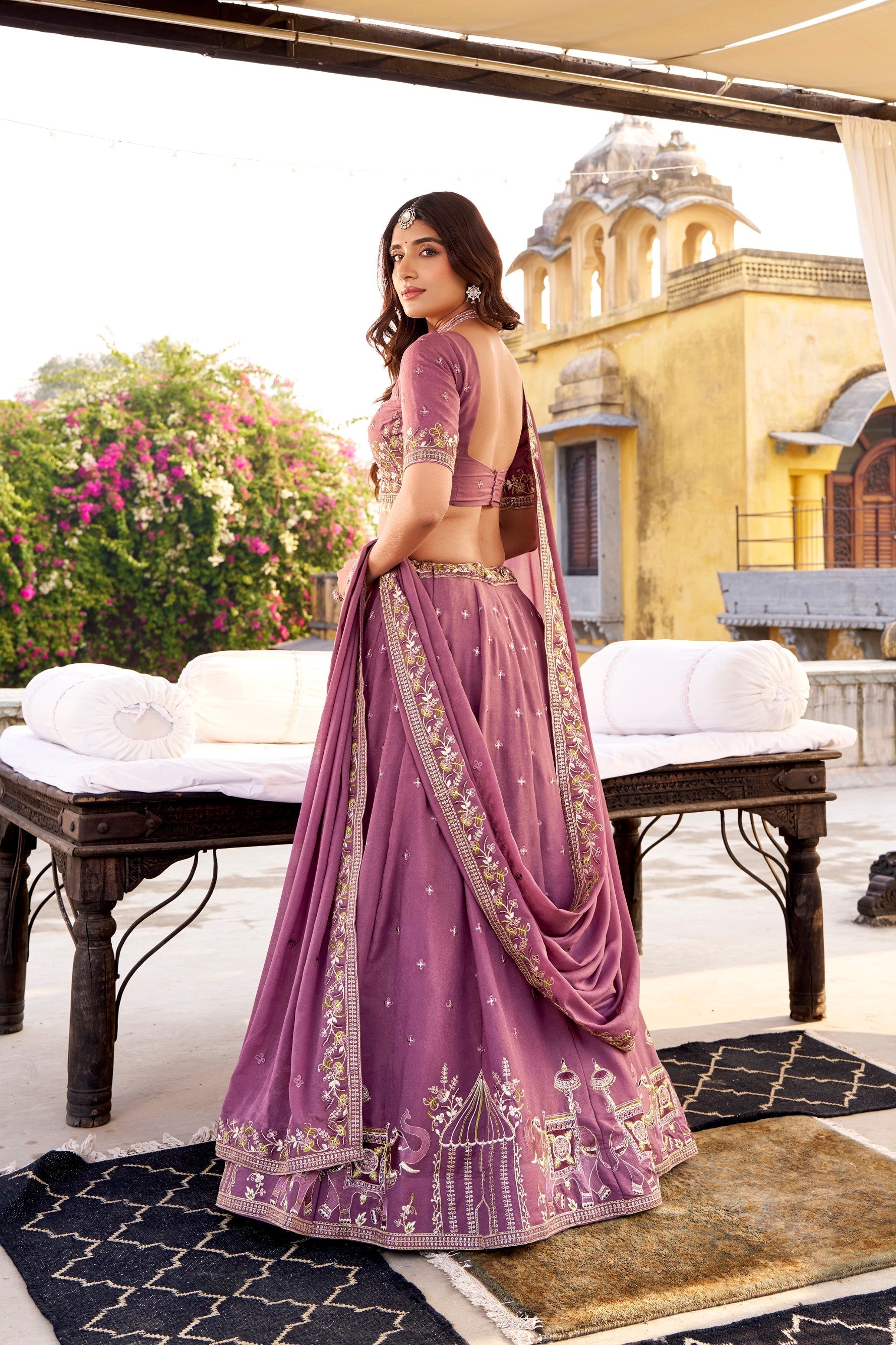 Lorenvalley Fashion Lavender Crush Silk Sequins and Thread Embroidery Work Lehenga Choli with Dupatta