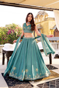 Lorenvalley Fashion Skyblue Crush Silk Sequins and Thread Embroidery Work Lehenga Choli with Dupatta