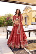 Lorenvalley Fashion Rust Crush Silk Sequins and Thread Embroidery Work Lehenga Choli with Dupatta
