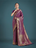 Monjolika Fashion Scintilla Purple Banarasi Satin Silk Meenakari zari weaving Pattern Saree