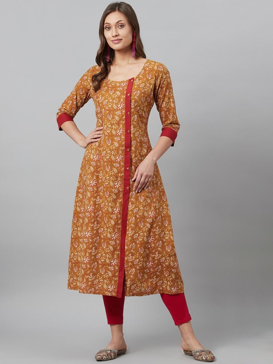 Aks Floral Printed Round Neck A-Line Kurta