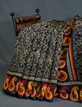 Black Coloured Floral Print Semi Chanderi Saree By Gayathri Reddy Designer Studio