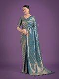 Monjolika Fashion Flattering Cyan blue Banarasi Satin Silk Zari Weaving Work Designer Saree