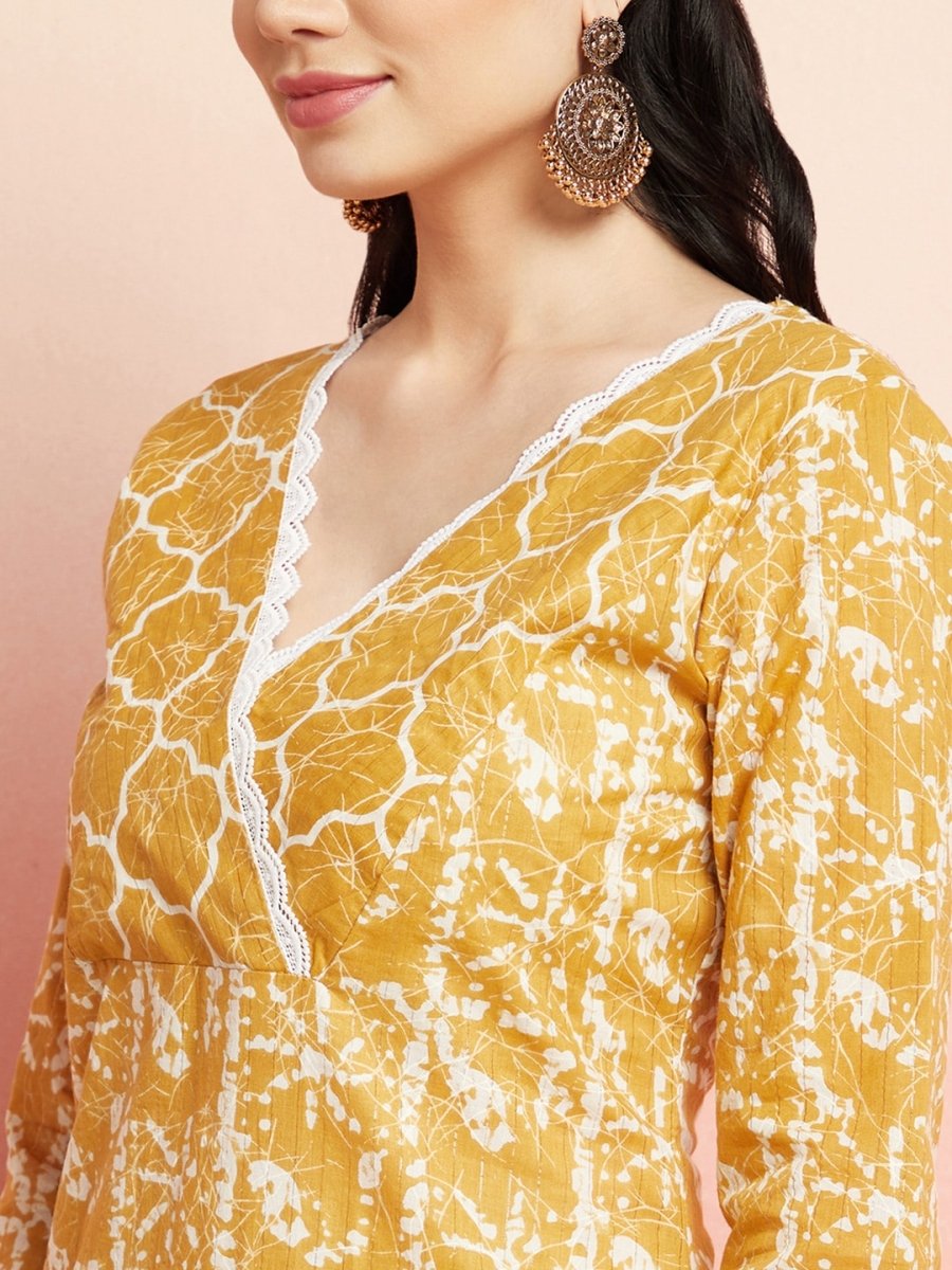 Aks Abstract Printed V-Neck Pure Cotton Kurta with Trousers