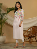 Juniper Pink Floral Printed Rayon Kurta With Sequins & Beads Work