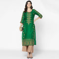 Cheera Hand Block Print Bottle Green & Skin Color Straight Kurta With Palazzo (MAAI-091K)